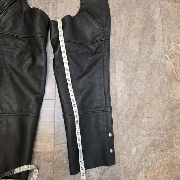 Vintage asphalt black zipper Leather Motorcycle Biker Chaps Mens XXL - Picture 10 of 16